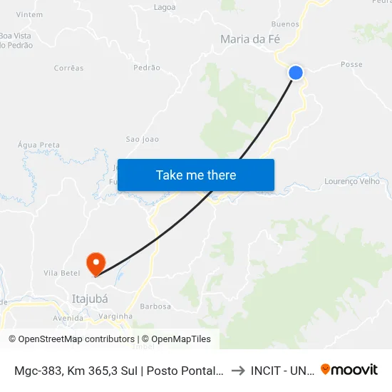 Mgc-383, Km 365,3 Sul | Posto Pontal Da Serra to INCIT - UNIFEI map