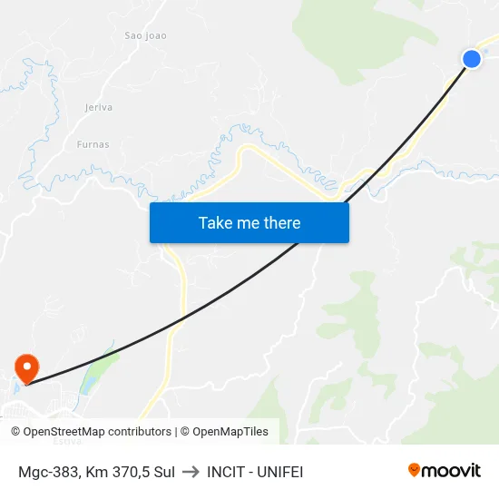 Mgc-383, Km 370,5 Sul to INCIT - UNIFEI map