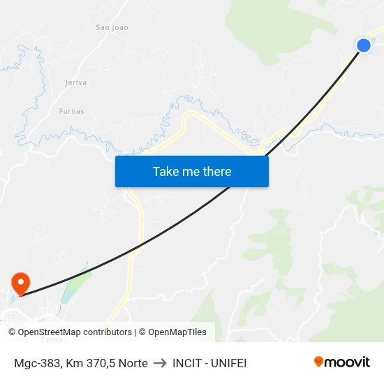 Mgc-383, Km 370,5 Norte to INCIT - UNIFEI map