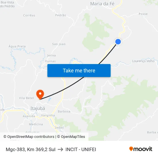 Mgc-383, Km 369,2 Sul to INCIT - UNIFEI map