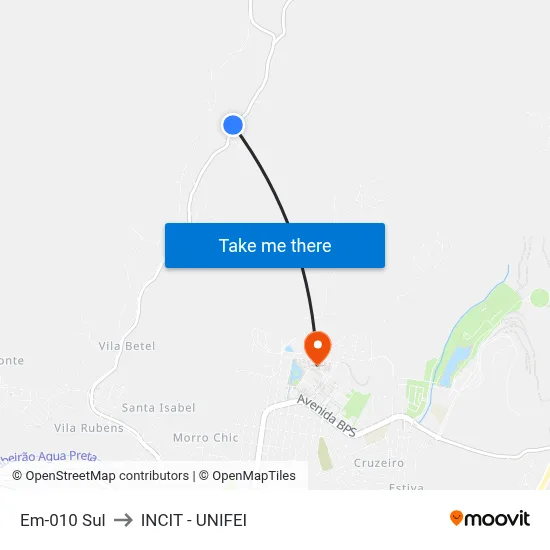 Em-010 Sul to INCIT - UNIFEI map