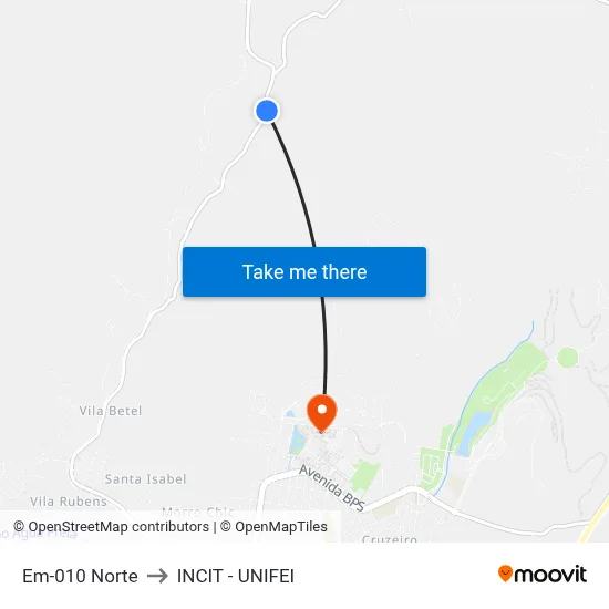 Em-010 Norte to INCIT - UNIFEI map