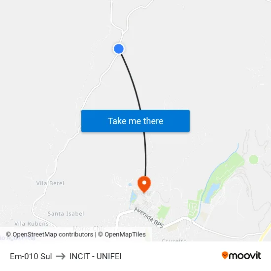 Em-010 Sul to INCIT - UNIFEI map