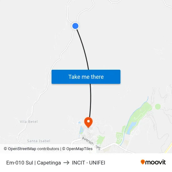 Em-010 Sul | Capetinga to INCIT - UNIFEI map