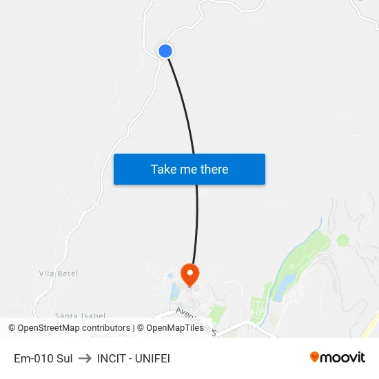 Em-010 Sul to INCIT - UNIFEI map