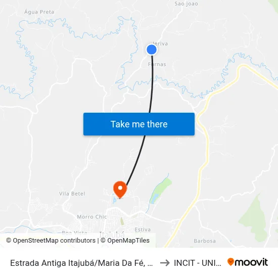Estrada Antiga Itajubá/Maria Da Fé, Norte to INCIT - UNIFEI map