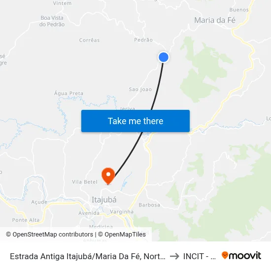 Estrada Antiga Itajubá/Maria Da Fé, Norte | Entrada Para Pedrão to INCIT - UNIFEI map