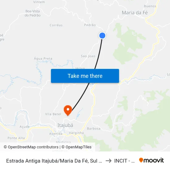 Estrada Antiga Itajubá/Maria Da Fé, Sul | Entrada Para Pedrão to INCIT - UNIFEI map