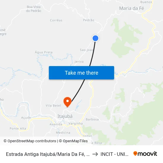 Estrada Antiga Itajubá/Maria Da Fé, Sul to INCIT - UNIFEI map