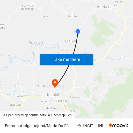 Estrada Antiga Itajubá/Maria Da Fé, Norte to INCIT - UNIFEI map