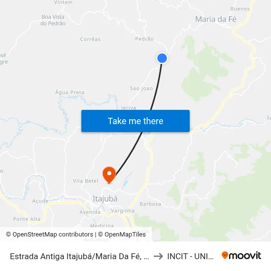 Estrada Antiga Itajubá/Maria Da Fé, Sul to INCIT - UNIFEI map