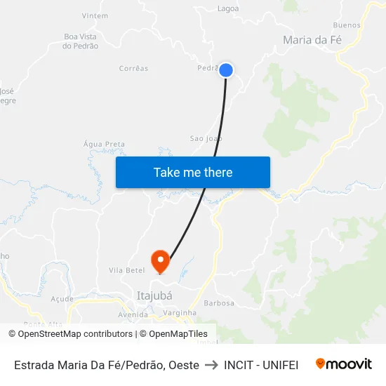 Estrada Maria Da Fé/Pedrão, Oeste to INCIT - UNIFEI map