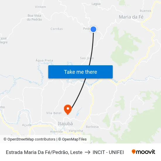 Estrada Maria Da Fé/Pedrão, Leste to INCIT - UNIFEI map