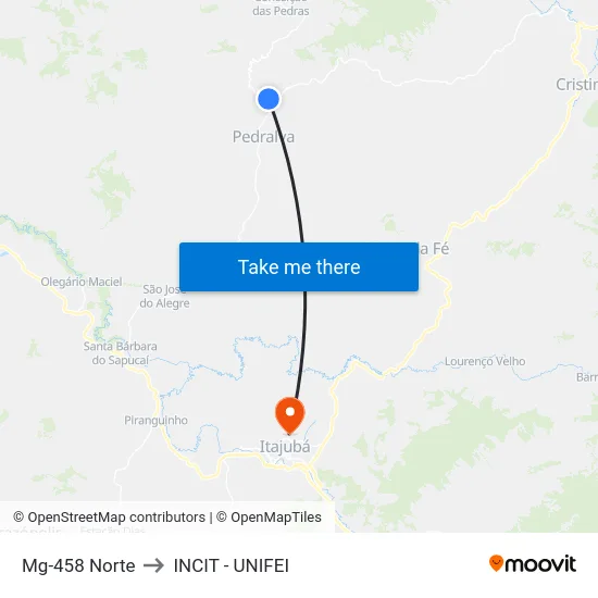 Mg-458 Norte to INCIT - UNIFEI map