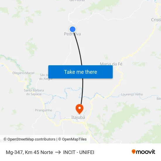 Mg-347, Km 45 Norte to INCIT - UNIFEI map