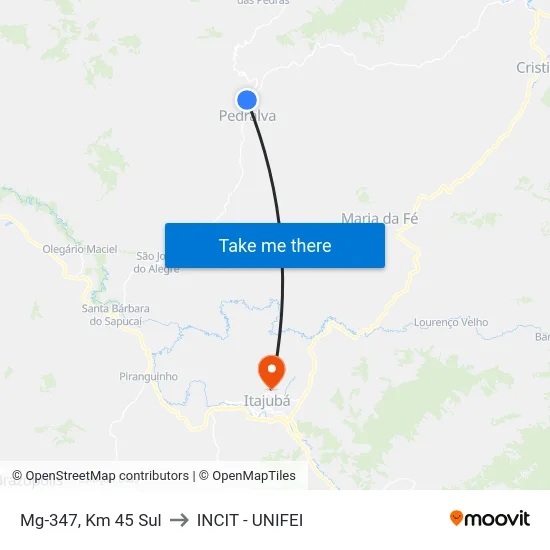 Mg-347, Km 45 Sul to INCIT - UNIFEI map