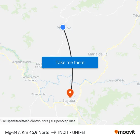 Mg-347, Km 45,9 Norte to INCIT - UNIFEI map