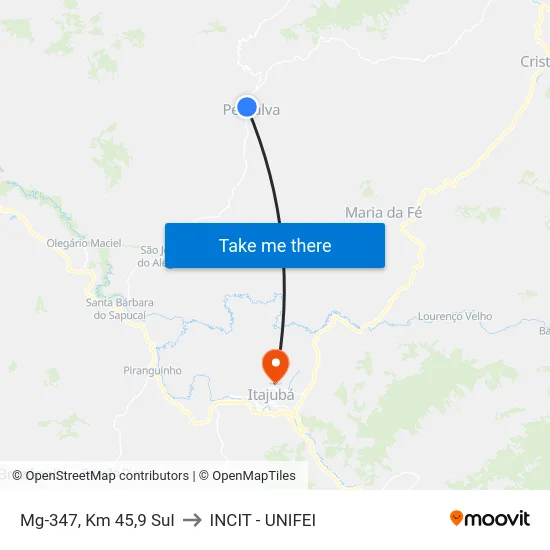 Mg-347, Km 45,9 Sul to INCIT - UNIFEI map