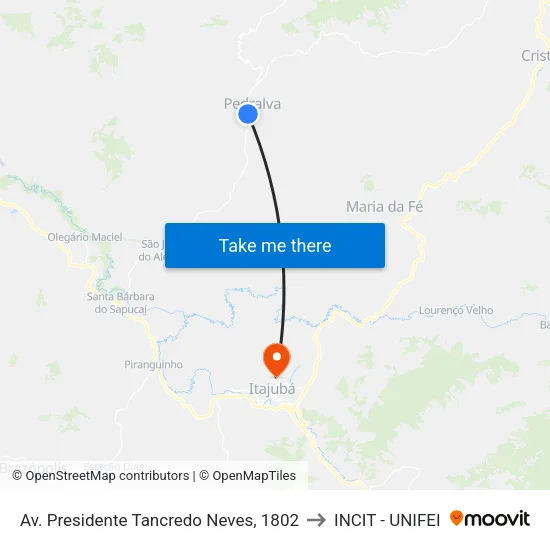 Av. Presidente Tancredo Neves, 1802 to INCIT - UNIFEI map