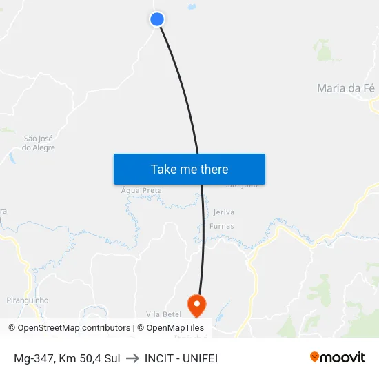 Mg-347, Km 50,4 Sul to INCIT - UNIFEI map