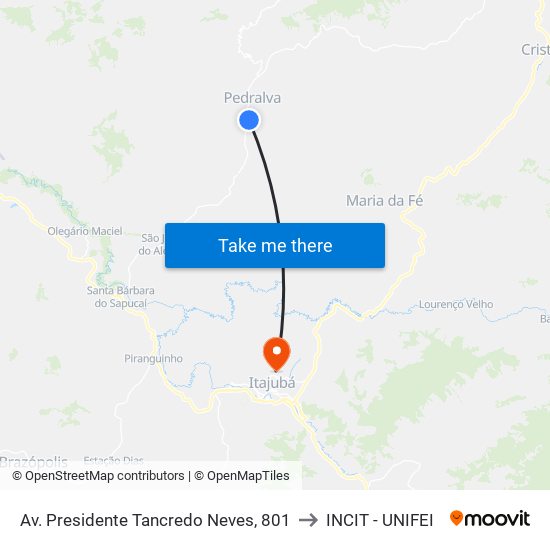 Av. Presidente Tancredo Neves, 801 to INCIT - UNIFEI map