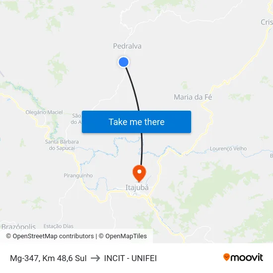 Mg-347, Km 48,6 Sul to INCIT - UNIFEI map
