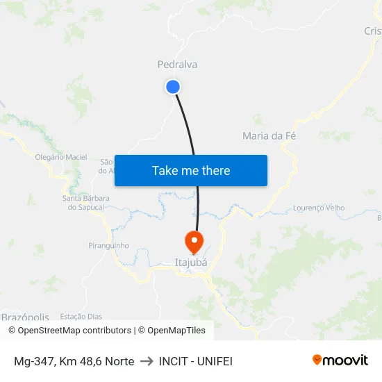 Mg-347, Km 48,6 Norte to INCIT - UNIFEI map