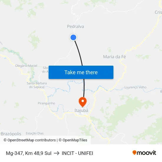 Mg-347, Km 48,9 Sul to INCIT - UNIFEI map
