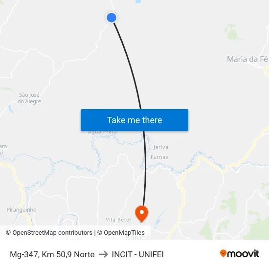 Mg-347, Km 50,9 Norte to INCIT - UNIFEI map