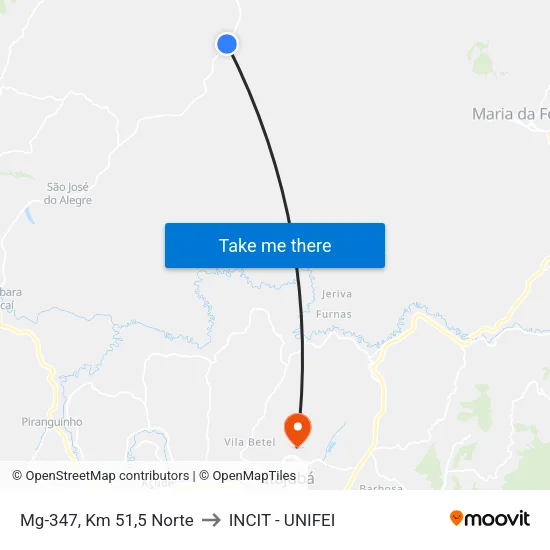 Mg-347, Km 51,5 Norte to INCIT - UNIFEI map