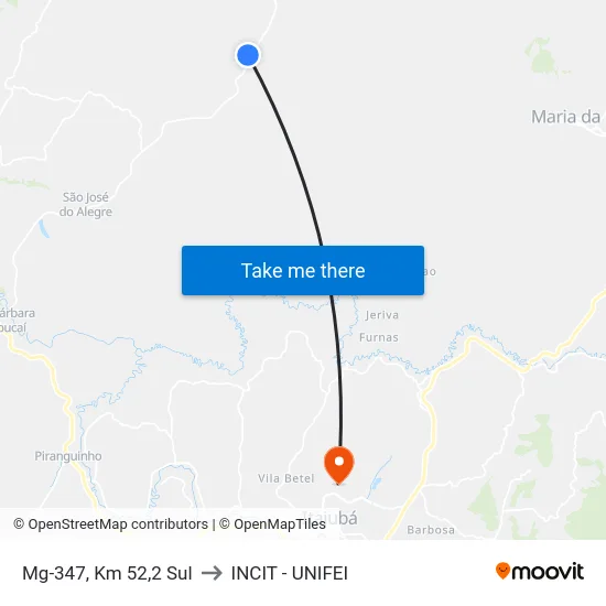Mg-347, Km 52,2 Sul to INCIT - UNIFEI map