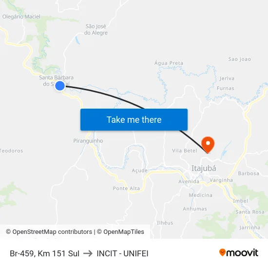 Br-459, Km 151 Sul to INCIT - UNIFEI map