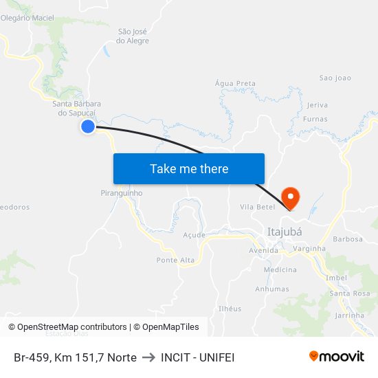 Br-459, Km 151,7 Norte to INCIT - UNIFEI map