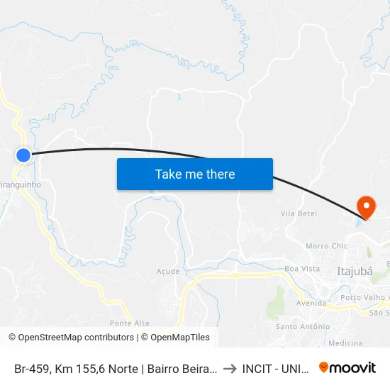 Br-459, Km 155,6 Norte | Bairro Beira-Rio to INCIT - UNIFEI map