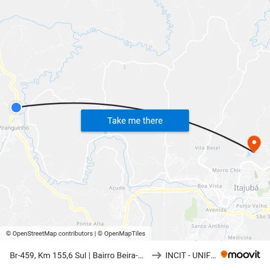 Br-459, Km 155,6 Sul | Bairro Beira-Rio to INCIT - UNIFEI map