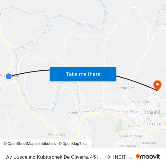 Av. Juscelino Kubitschek De Oliveira, 45 | Ponto Final De Piranguinho to INCIT - UNIFEI map