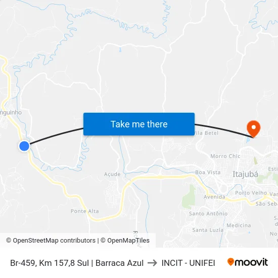 Br-459, Km 157,8 Sul | Barraca Azul to INCIT - UNIFEI map