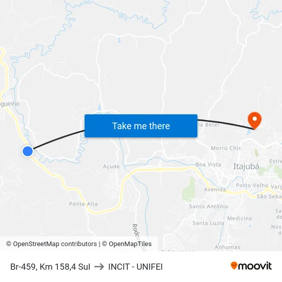 Br-459, Km 158,4 Sul to INCIT - UNIFEI map