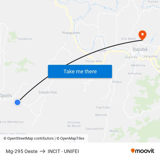 Mg-295 Oeste to INCIT - UNIFEI map