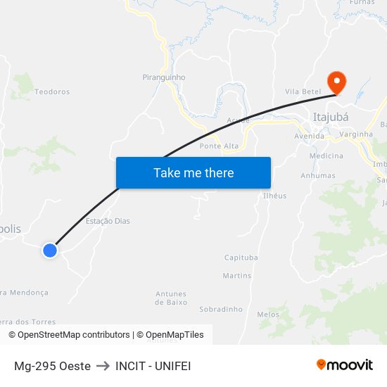 Mg-295 Oeste to INCIT - UNIFEI map