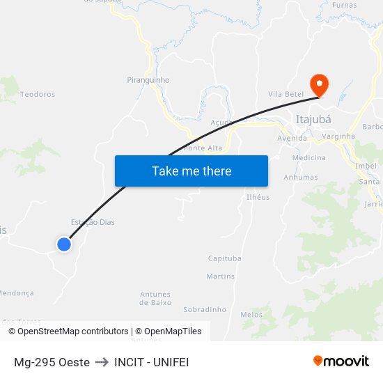 Mg-295 Oeste to INCIT - UNIFEI map