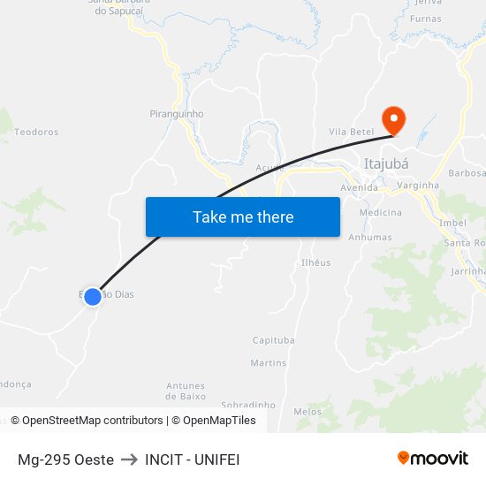 Mg-295 Oeste to INCIT - UNIFEI map