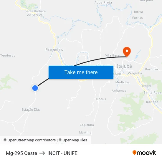Mg-295 Oeste to INCIT - UNIFEI map