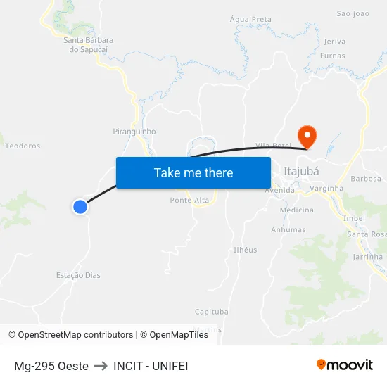 Mg-295 Oeste to INCIT - UNIFEI map