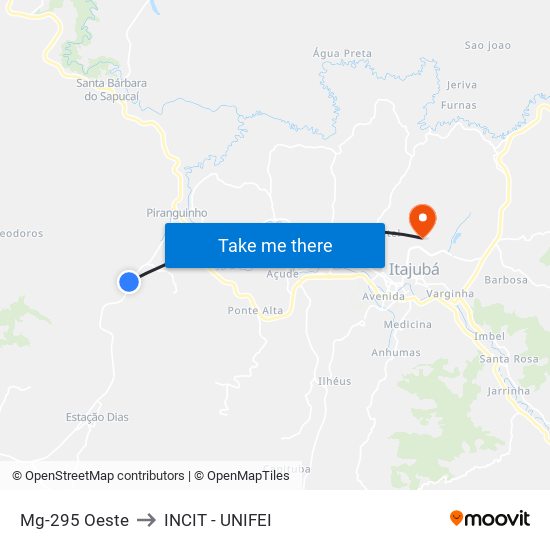 Mg-295 Oeste to INCIT - UNIFEI map