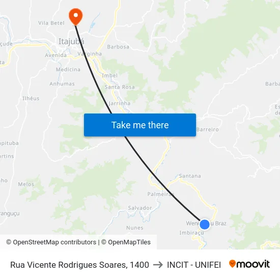Rua Vicente Rodrigues Soares, 1400 to INCIT - UNIFEI map