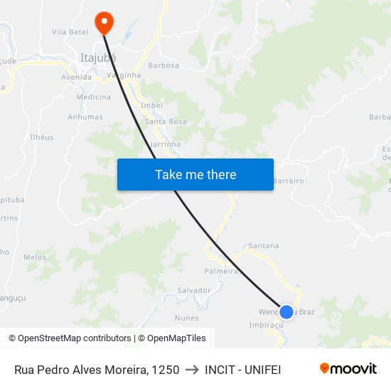 Rua Pedro Alves Moreira, 1250 to INCIT - UNIFEI map