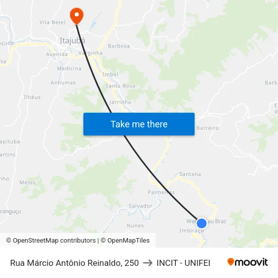 Rua Márcio Antônio Reinaldo, 250 to INCIT - UNIFEI map