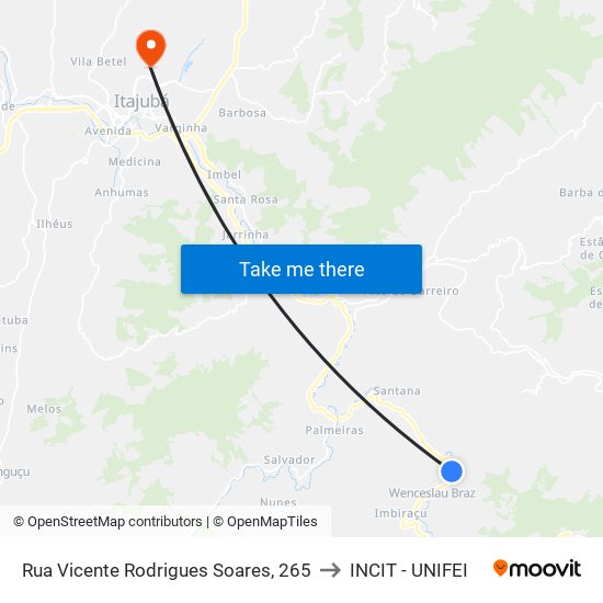 Rua Vicente Rodrigues Soares, 265 to INCIT - UNIFEI map