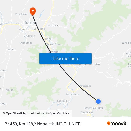 Br-459, Km 188,2 Norte to INCIT - UNIFEI map